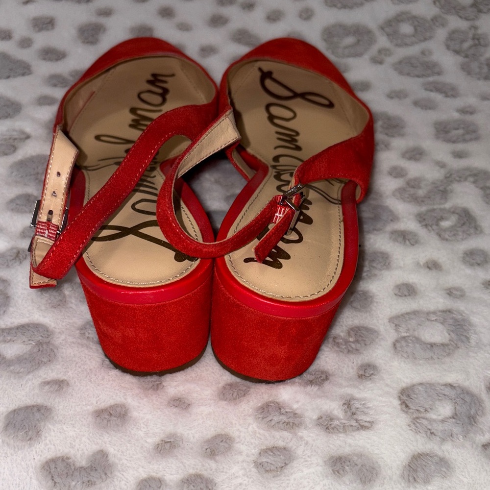 Sam Edelman Orange-Red Suede Block Heel Slingbacks - Picture 4 of 10